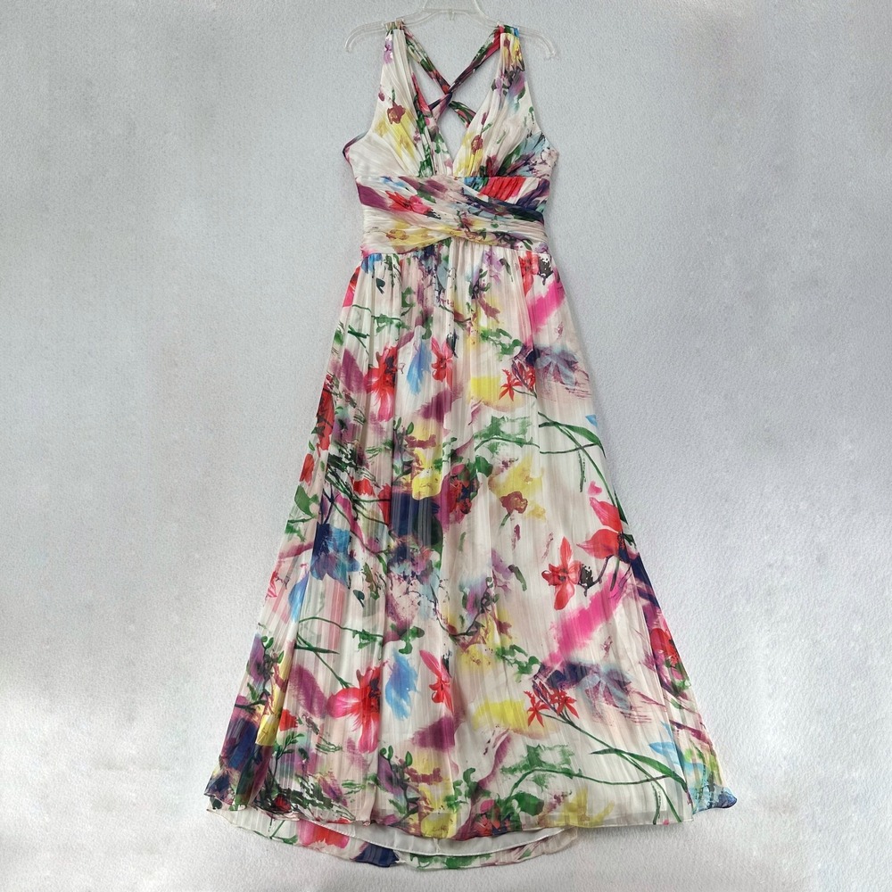 HAILEY BY ADRIANNA PAPELL Twist Back Print Chiffon Gown Watercolor Blooms 12